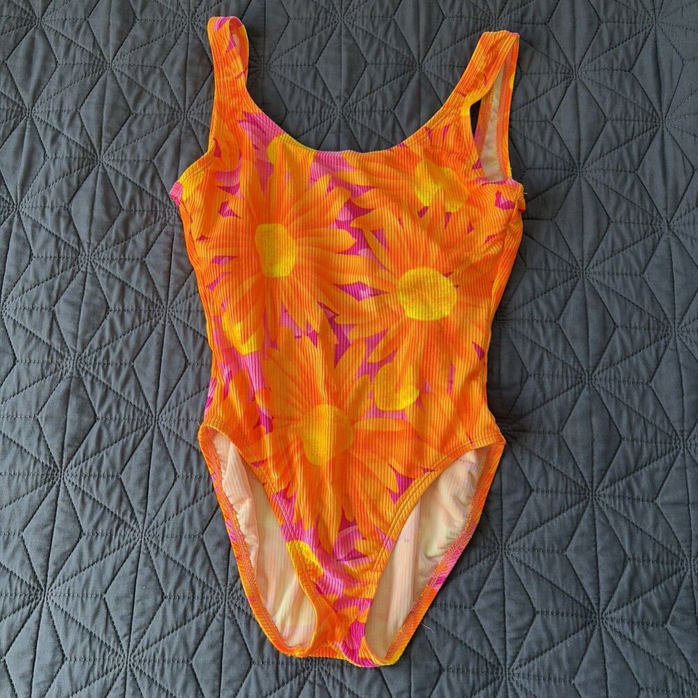 Catalina One Piece Suit High Cut Legs Large Orange, Yellow, Purple High Cut Legs